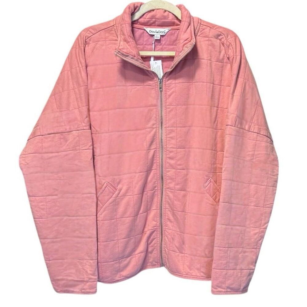 Dusty Rose Pink Quilted Zip Up Dropped Shoulder Jacket Large NEW - Davi & Dani - Picture 3 of 11